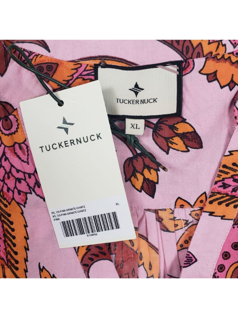 Tuckernuck Pink Ornate Chintz Floral Tiered Mini Dress Women’s XL Cotton NWT - Picture 3 of 16